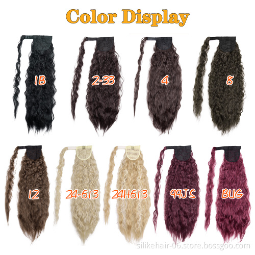 24 Inch Long Corn Wave Ponytail Extension Kinky Curly  Magic Paste Heat Resistant Wavy Synthetic Wrap Around Ponytail Hairpiece